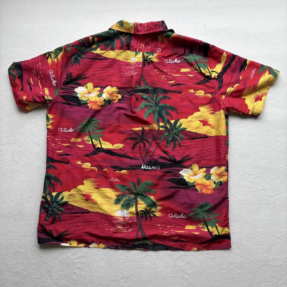 Year In Year Out Hawaiian Shirt‎ Mens XXL Red Tropical Sunset Palm Tree Aloha - Picture 13 of 15